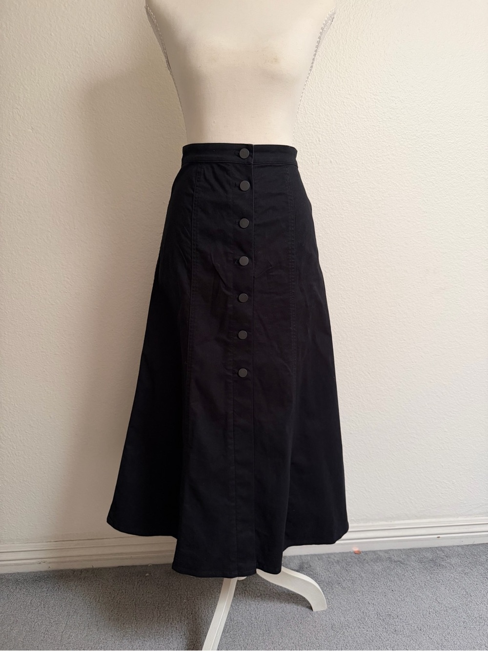 Uniqlo Black Button-Front A-Line Midi Skirt